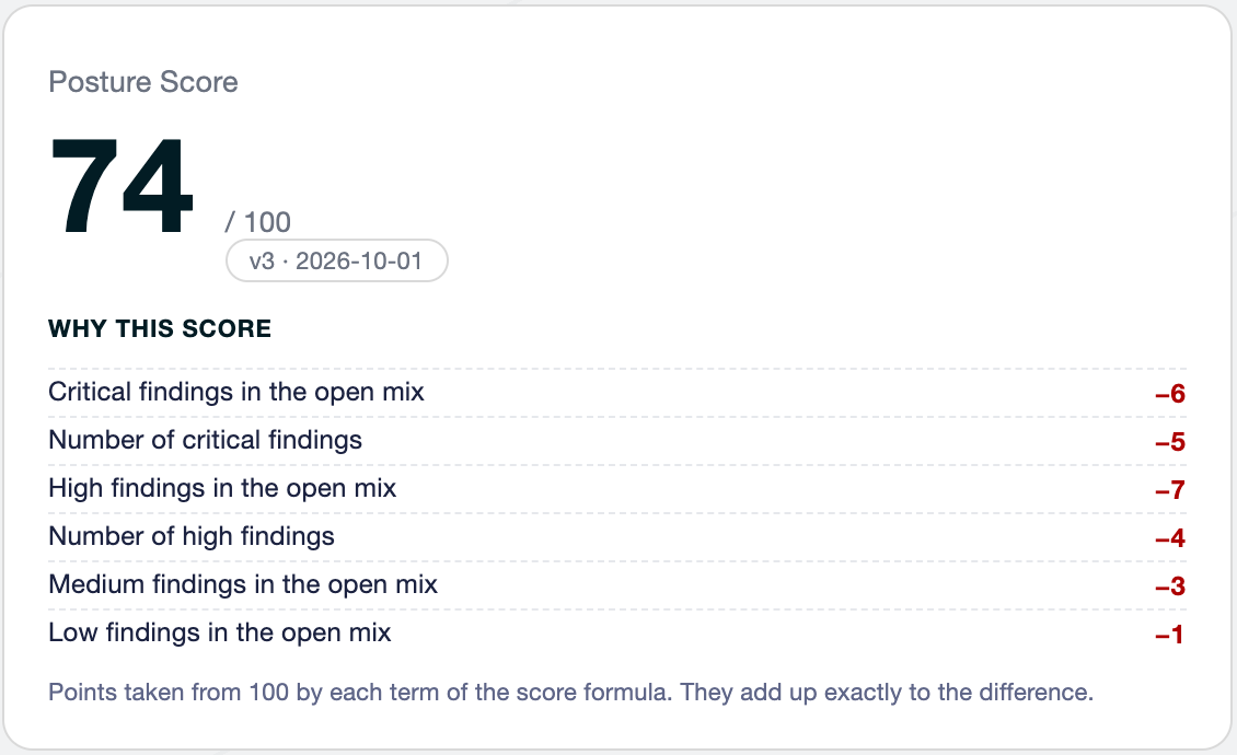 Posture Score of a fictional vendor, with the points behind it, as the recipient sees it